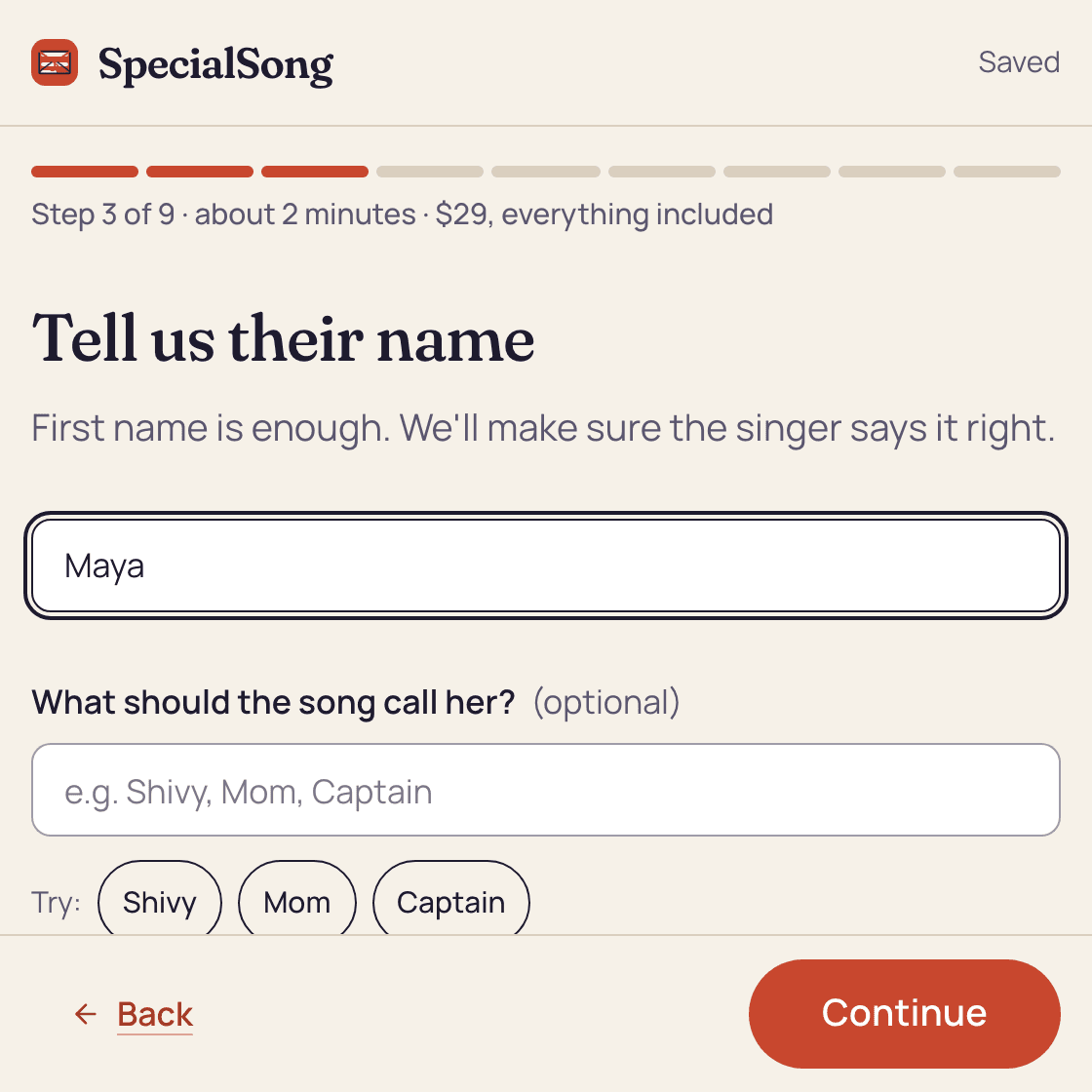 The questionnaire asking for their name, one question on the screen